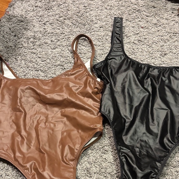 Black And Brown Mock Leather Bodysuits - Picture 3 of 3
